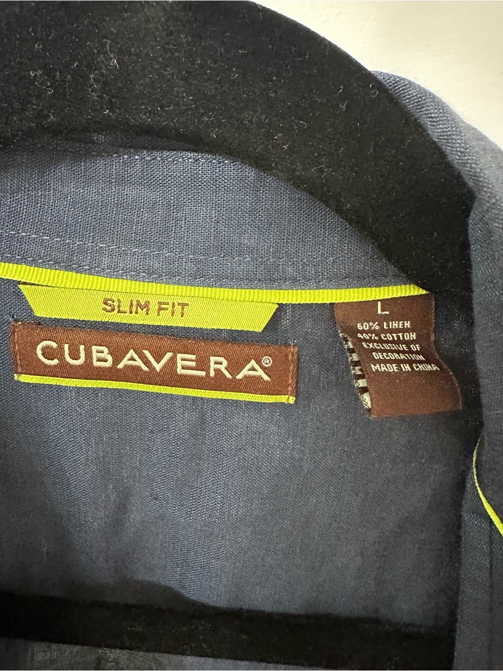 Cubavera Men’s Slim Fit Linen Blend Guayabera Shirt Navy Blue Long Sleeve Size L